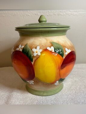 Nonni’s Hand Painted Apple Ceramic Cookie Jar Canister w/ Lid Like New